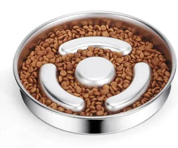 Bol de Nourriture Lente pour Animaux avec Protecteur de Cou en Acier Inoxydable - UNIVERS ANIMALS